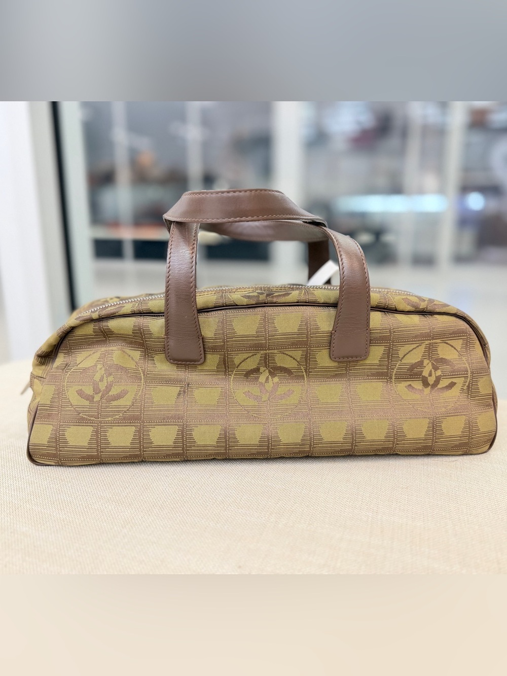 Chanel Green Canvas and Leather Handbag Shoulder Bag